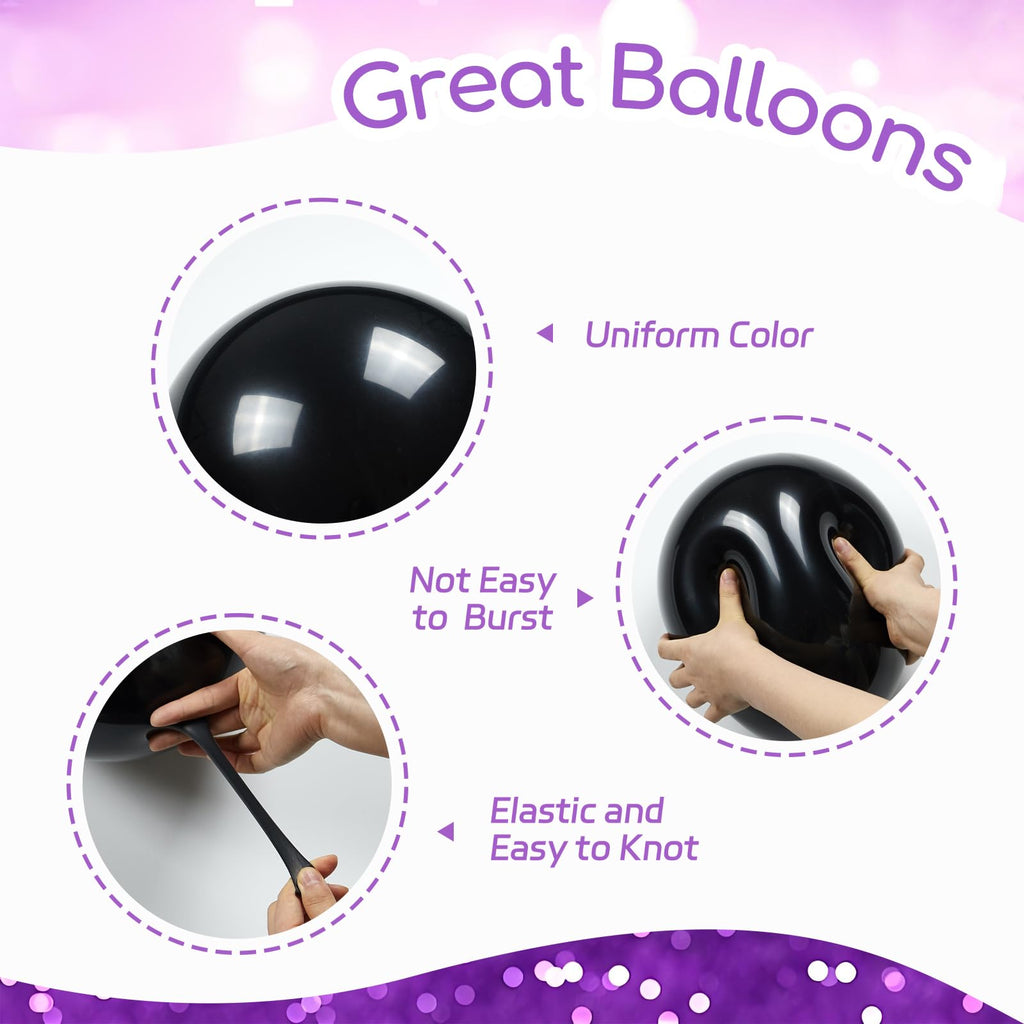 awenztech 60pcs Purple & Black Balloons Set | 12in Confetti & Metallic Silver for Bridal Showers, Graduation, Birthday Parties