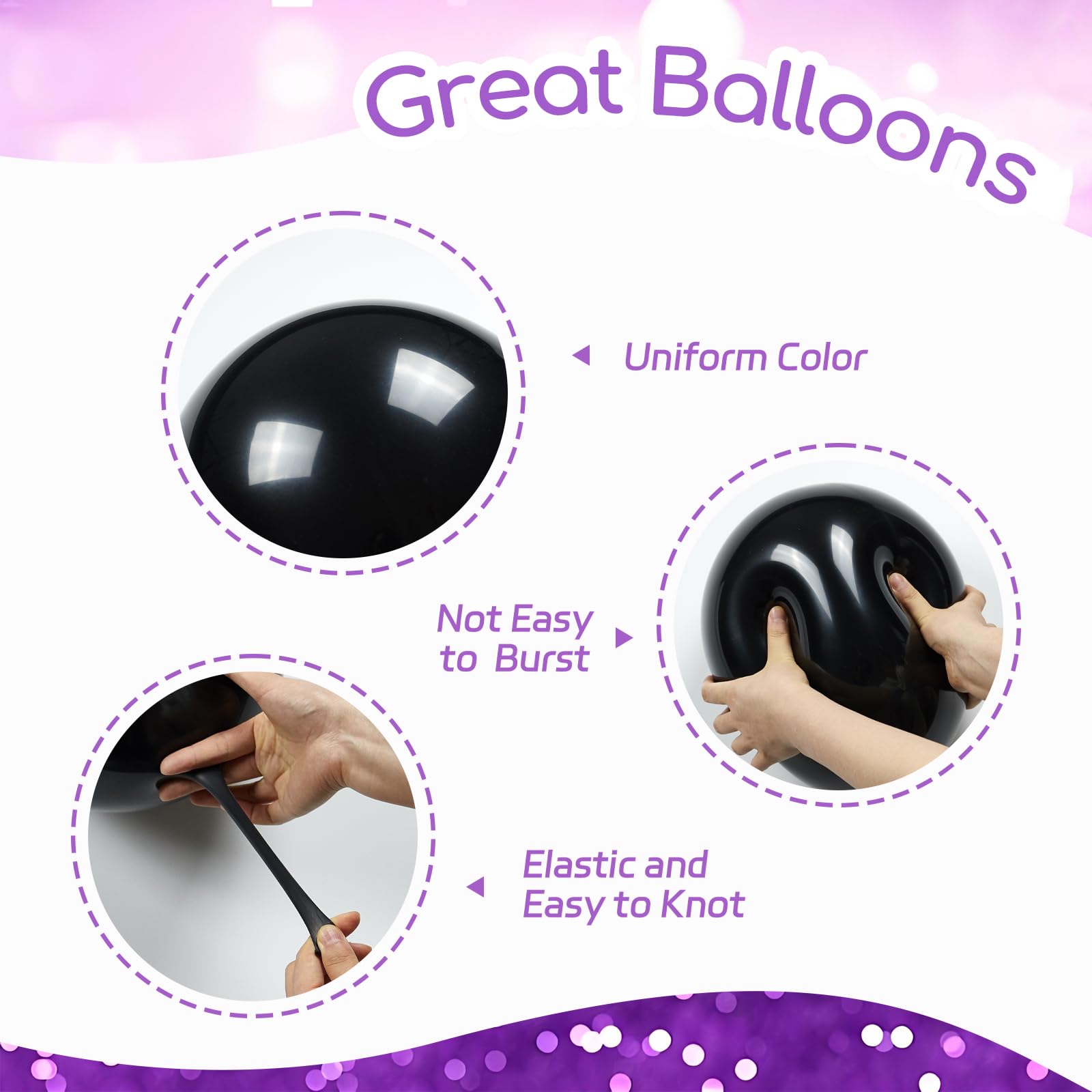 awenztech 60pcs Purple & Black Balloons Set | 12in Confetti & Metallic Silver for Bridal Showers, Graduation, Birthday Parties