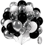 Awenztech 60pcs Black & Silver Balloons 12in — White, Black & Metallic Confetti for Baby Shower & Party Decor