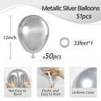 Awenztech Metallic Silver Balloons 12 Inch – 50-Pack Chrome Latex Party Balloons