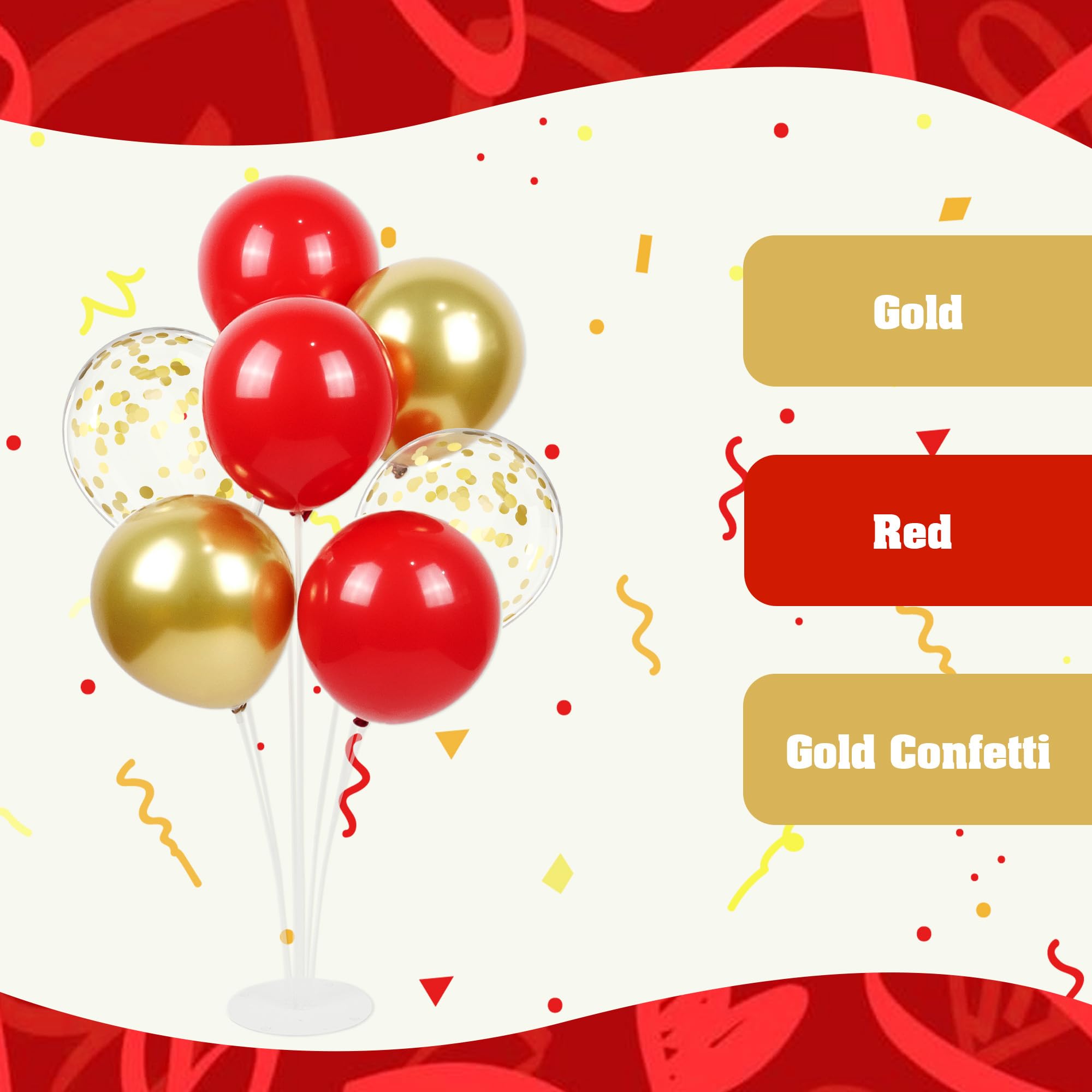 awenztech 60pcs Red and Gold Balloons – Confetti, 12in Party Decorations for Valentine’s Day, Weddings, and Birthdays