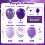 awenztech 60pcs Purple Balloons Kit – 12in Confetti, Metallic Purple, Lavender & Dark Purple for Parties