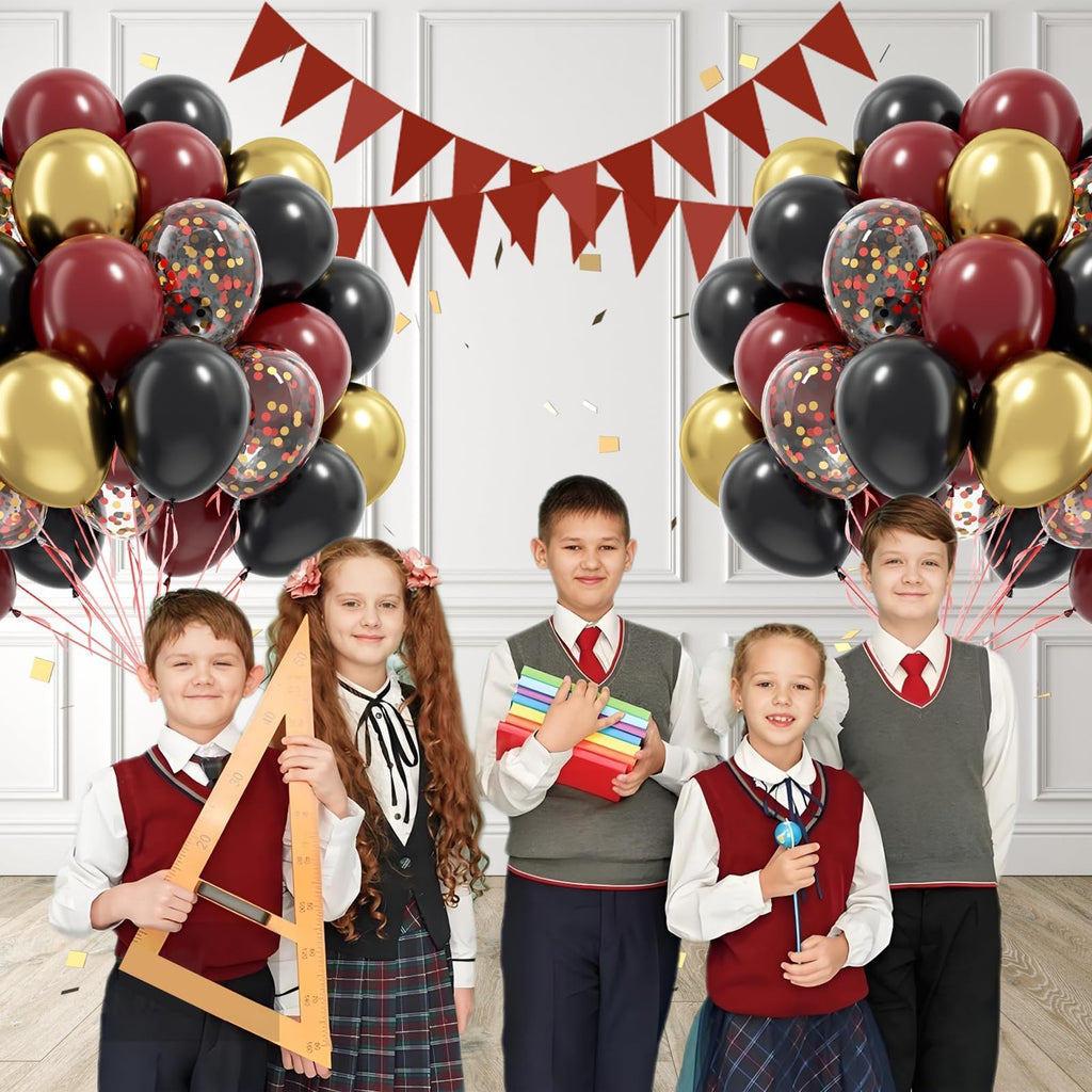 Awenztech 60pcs 12in Black Burgundy and Gold Confetti Balloons – Maroon Party Decor
