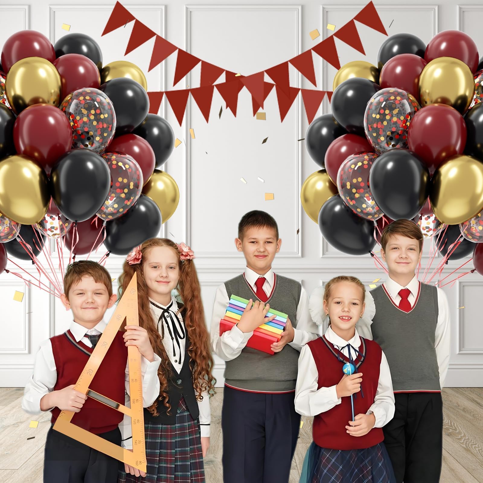 Awenztech 60pcs 12in Black Burgundy and Gold Confetti Balloons – Maroon Party Decor