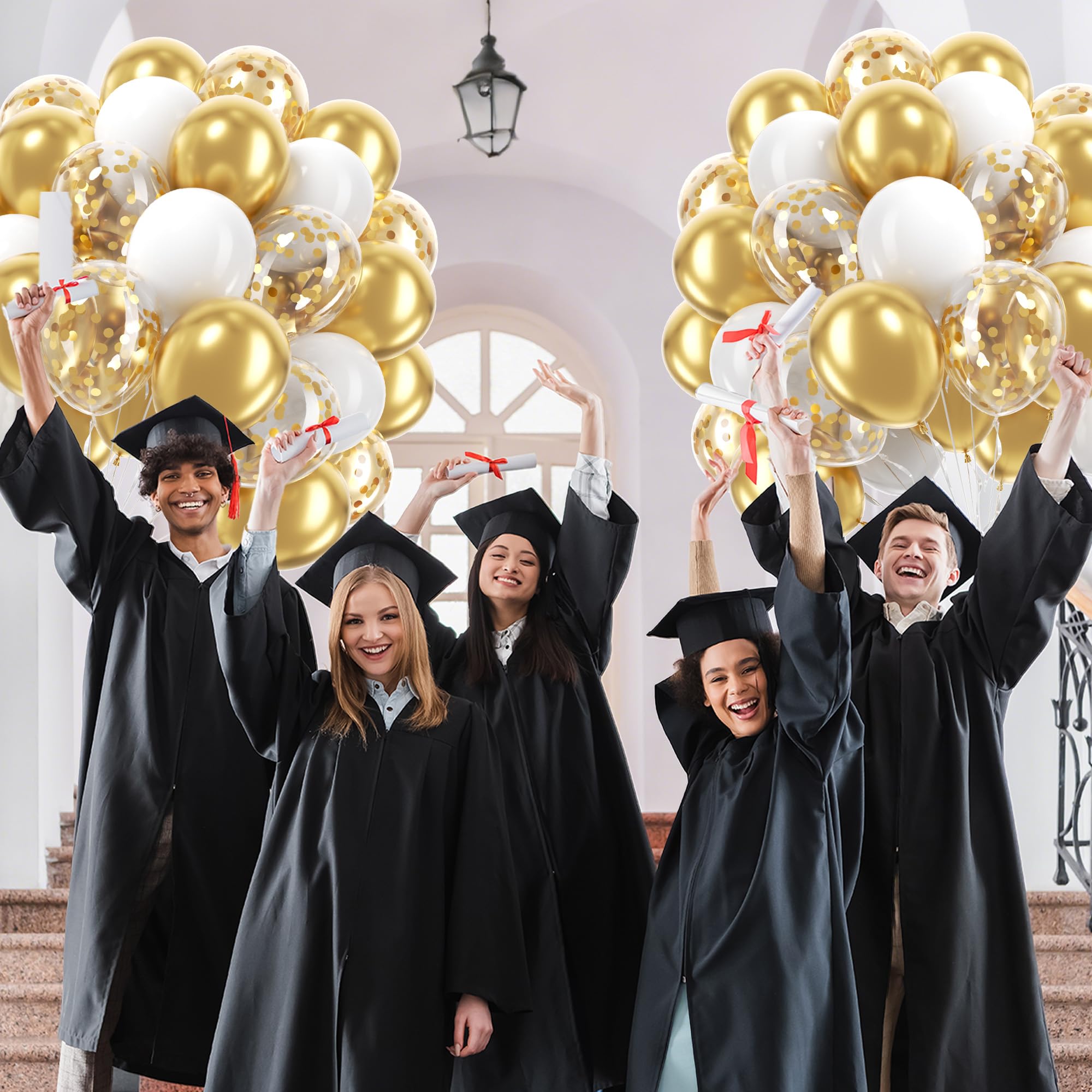 awenztech 60pcs Gold & White Balloons Set – 12in Confetti & Metallic Balloons for Weddings, Graduation, Birthdays