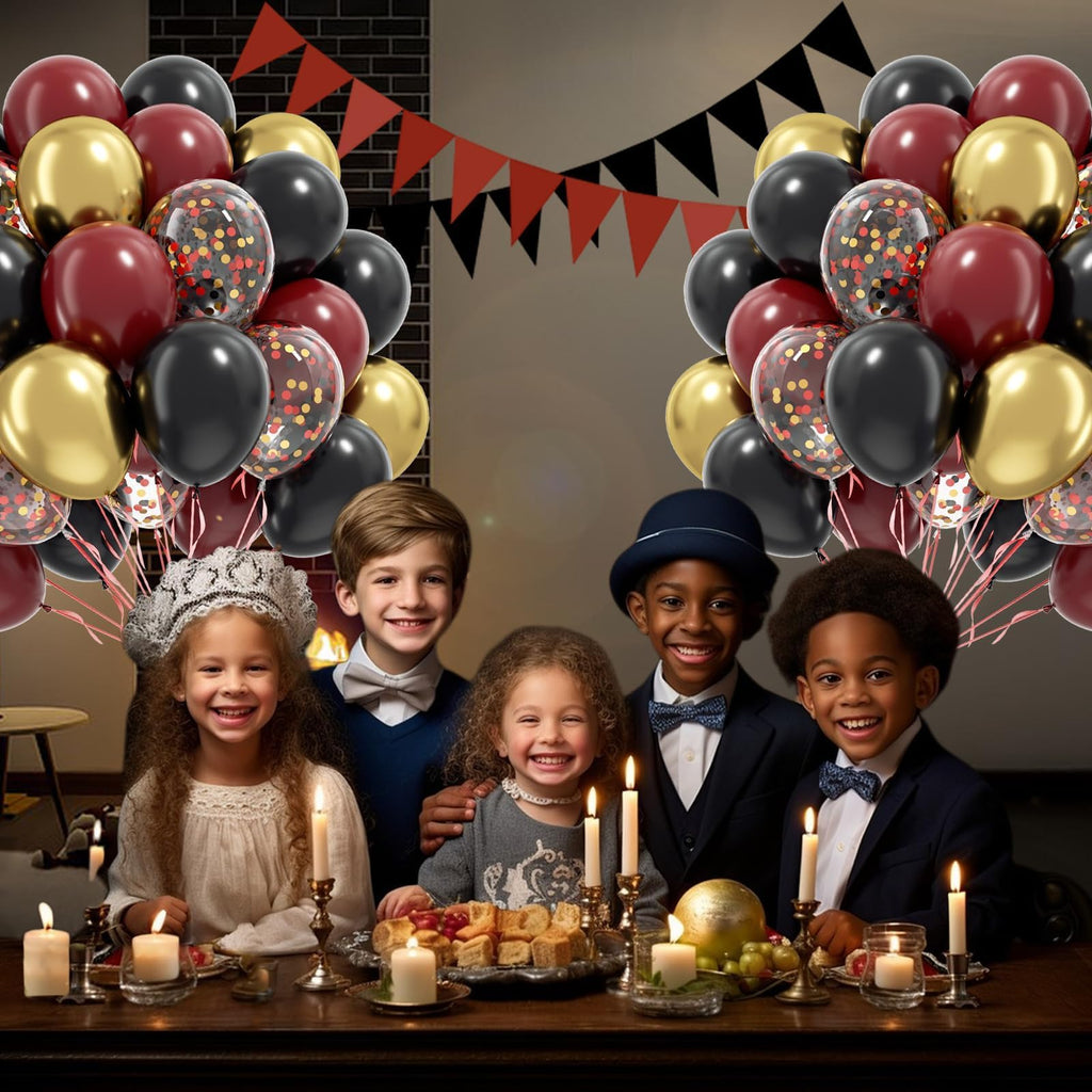 Awenztech 60pcs 12in Black Burgundy and Gold Confetti Balloons – Maroon Party Decor