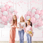 Awenztech 60pc Pink Bow Balloons 12in Set – Pink White Clear Coquette Wedding & Party Decor