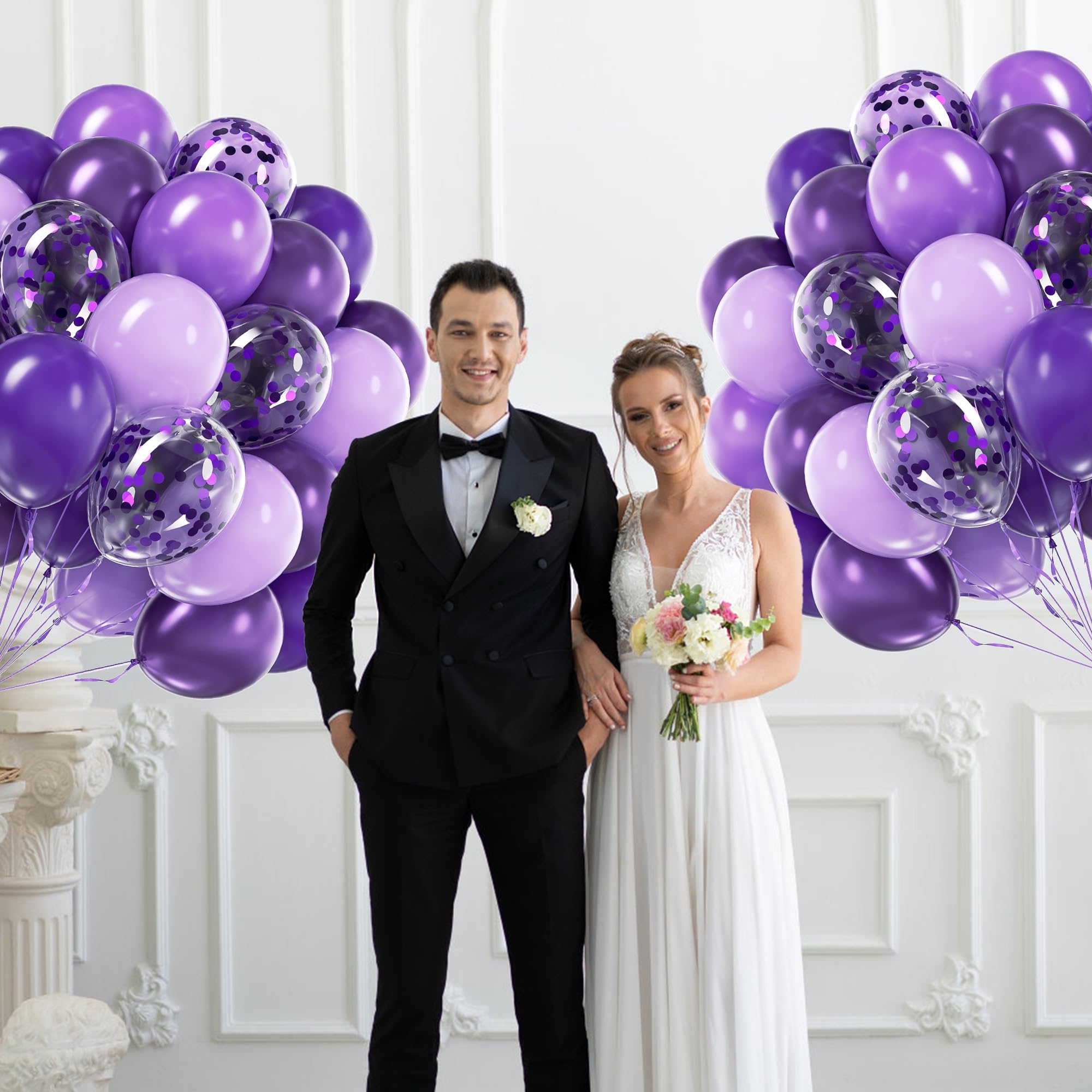 awenztech 60pcs Purple Balloons Kit – 12in Confetti, Metallic Purple, Lavender & Dark Purple for Parties