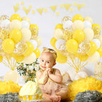 awenztech 60pcs Yellow & White Balloons with Pastel Gold Confetti – 12in Bee Lemon Wedding & Party Decorations