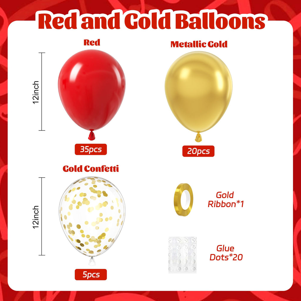 awenztech 60pcs Red and Gold Balloons – Confetti, 12in Party Decorations for Valentine’s Day, Weddings, and Birthdays