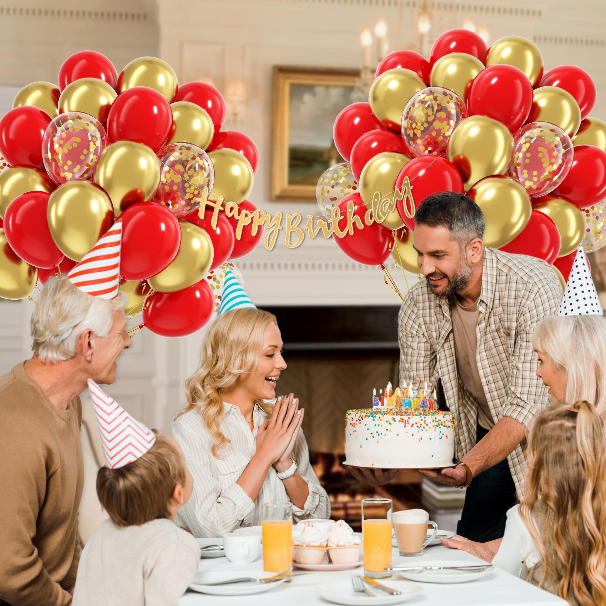 awenztech 60pcs Red and Gold Balloons – Confetti, 12in Party Decorations for Valentine’s Day, Weddings, and Birthdays