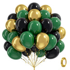 Awenztech 60pcs Green and Black 12inch Balloons with Dark Green Metallic Gold – Jungle Safari Party Decor