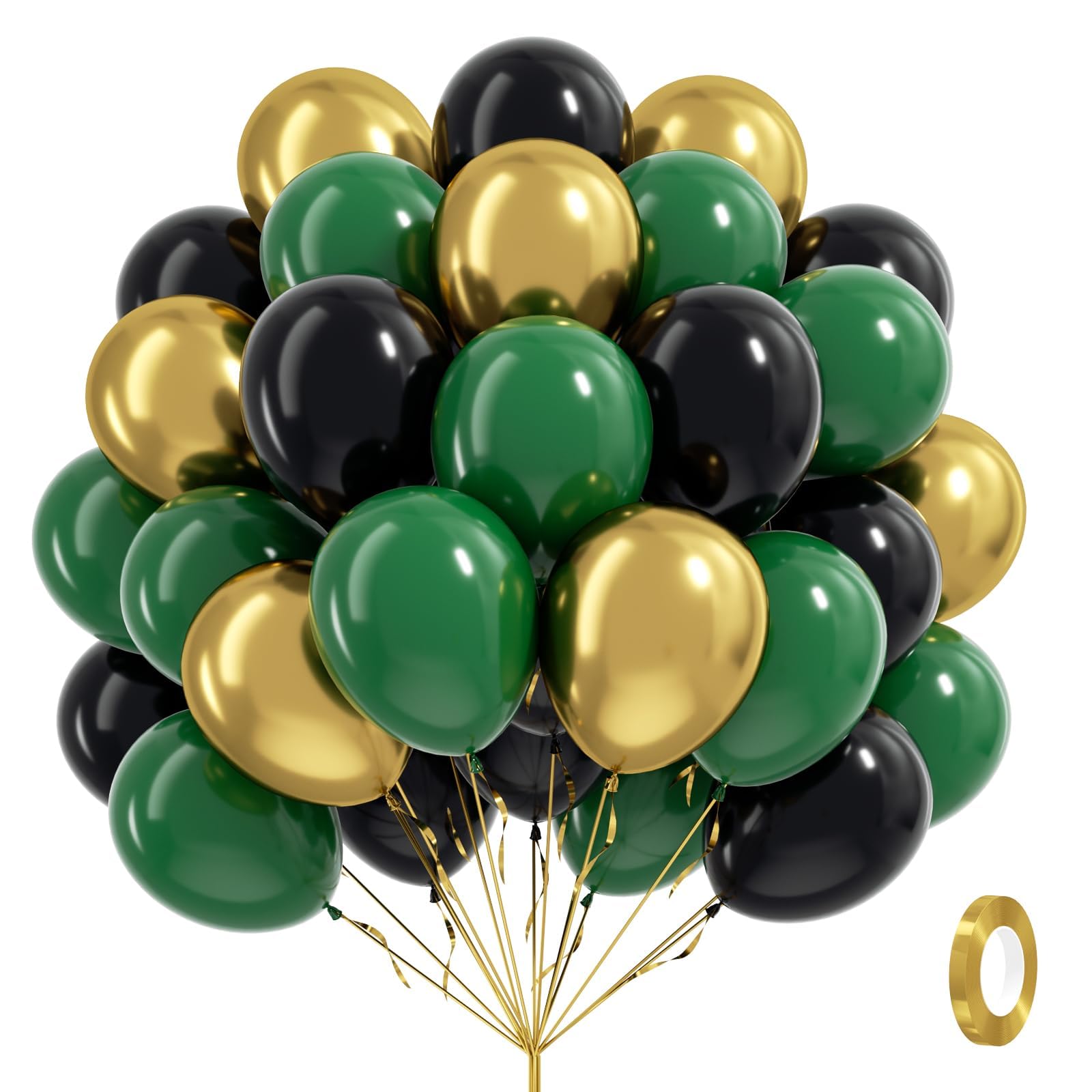 Awenztech 60pcs Green and Black 12inch Balloons with Dark Green Metallic Gold – Jungle Safari Party Decor