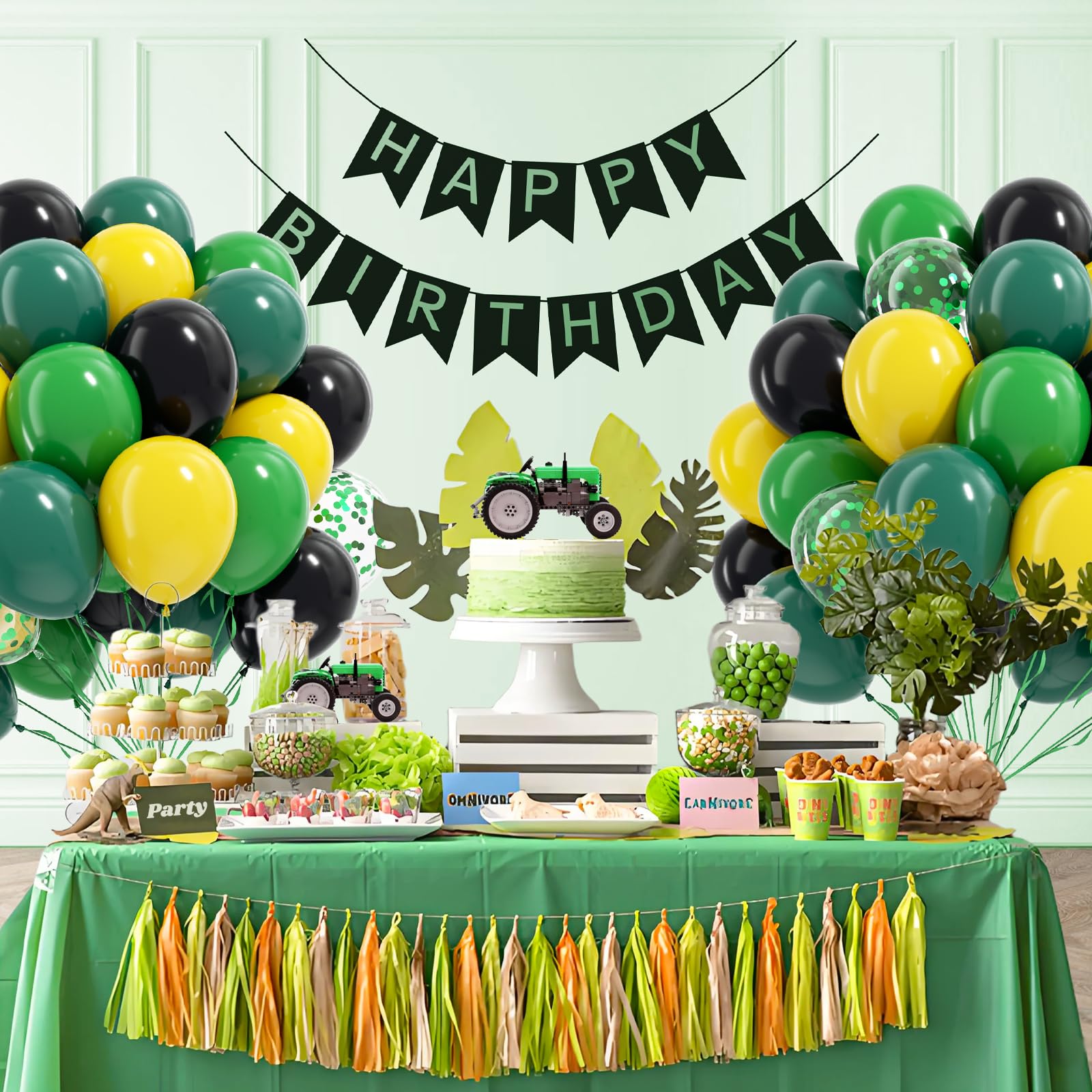 Awenztech 60pc Tractor Balloons Kit 12in Green Black Yellow for Baby Showers & Farm Parties