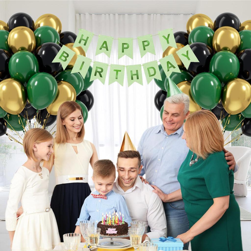 Awenztech 60pcs Green and Black 12inch Balloons with Dark Green Metallic Gold – Jungle Safari Party Decor