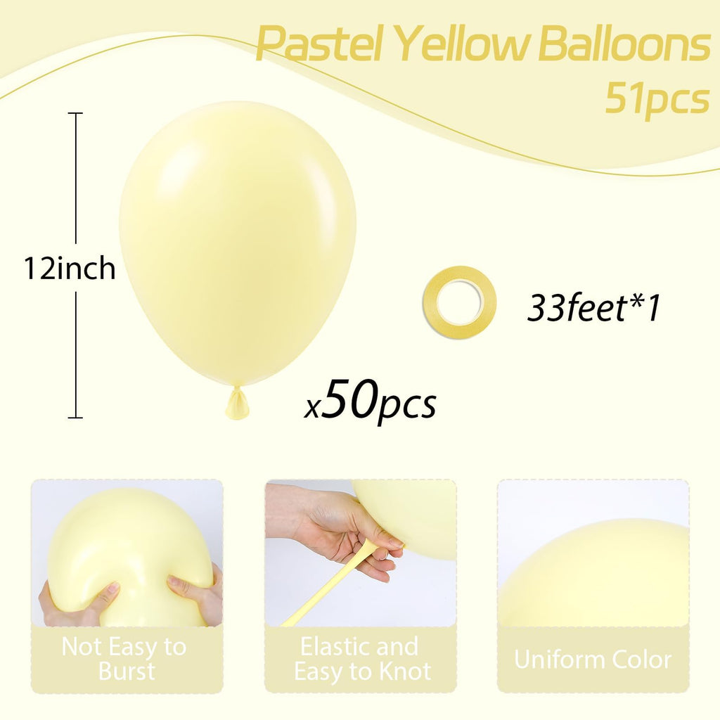 awenztech Pastel Yellow Balloons 12in – 50ct Light Yellow Latex Balloons for Baby Showers, Gender Reveals & Party Decor