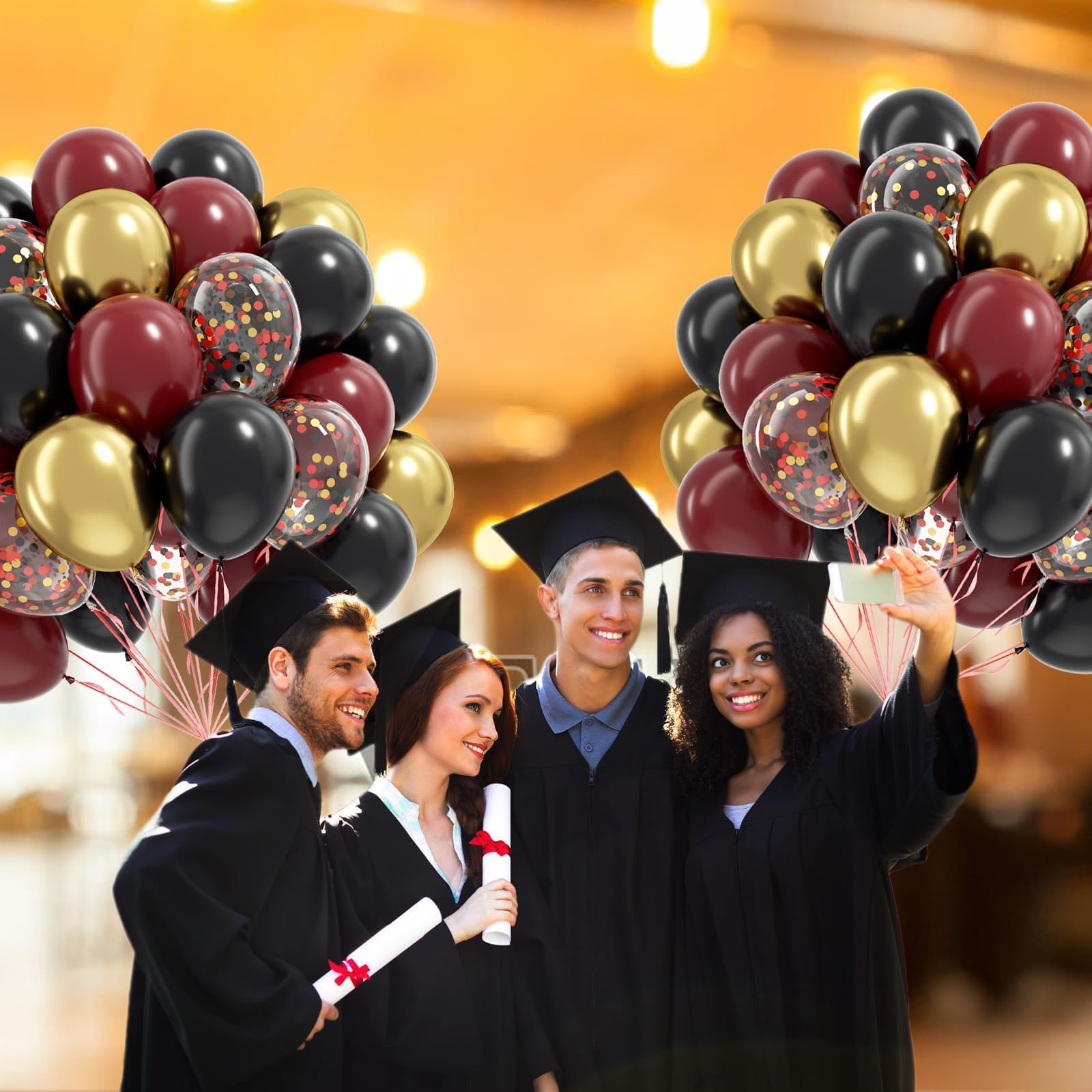 Awenztech 60pcs 12in Black Burgundy and Gold Confetti Balloons – Maroon Party Decor