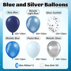 Awenztech 60pcs Blue and Silver Balloons 12in – Navy, Pastel Blue, Confetti for Graduation, Baby Shower, Wedding