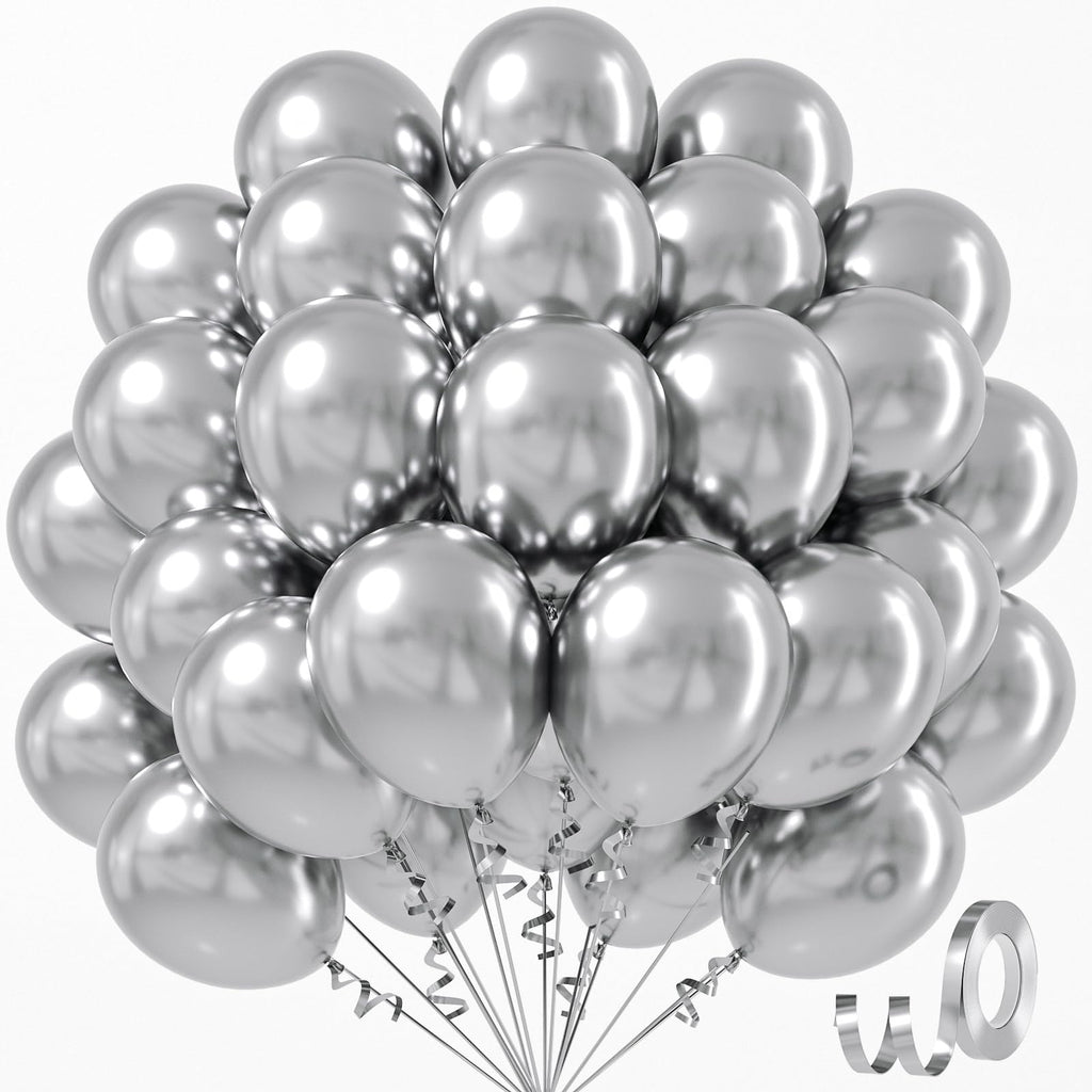 Awenztech Metallic Silver Balloons 12 Inch – 50-Pack Chrome Latex Party Balloons