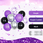 awenztech 60pcs Purple & Black Balloons Set | 12in Confetti & Metallic Silver for Bridal Showers, Graduation, Birthday Parties