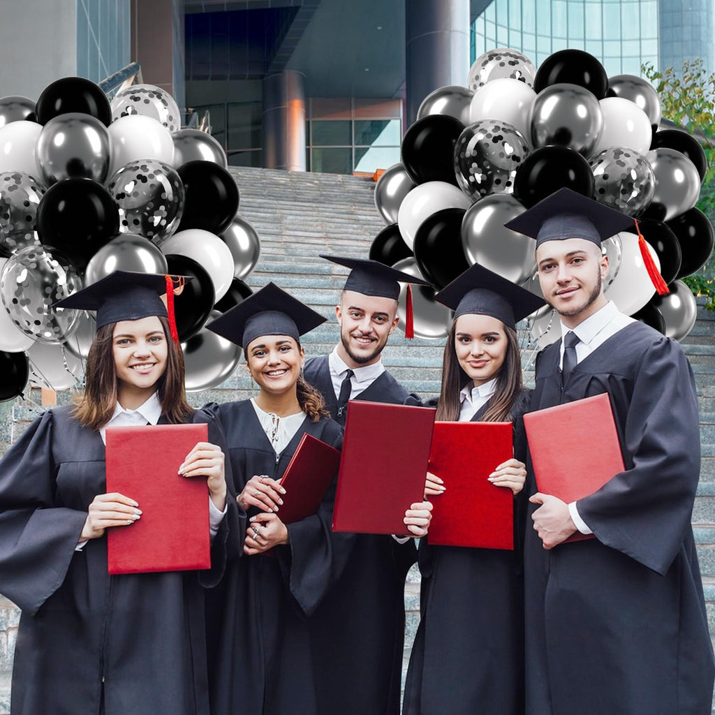 Awenztech 60pcs Black & Silver Balloons 12in — White, Black & Metallic Confetti for Baby Shower & Party Decor
