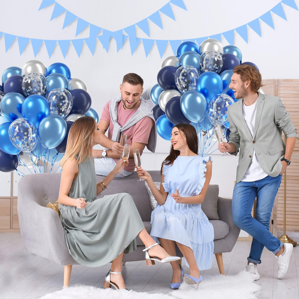Awenztech 60pcs Blue and Silver Balloons 12in – Navy, Pastel Blue, Confetti for Graduation, Baby Shower, Wedding