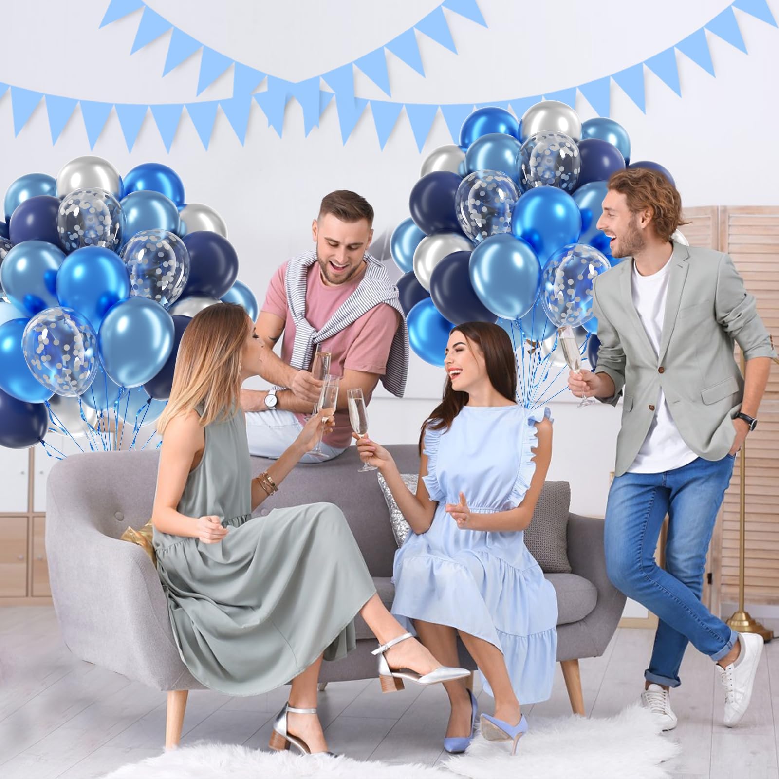 Awenztech 60pcs Blue and Silver Balloons 12in – Navy, Pastel Blue, Confetti for Graduation, Baby Shower, Wedding