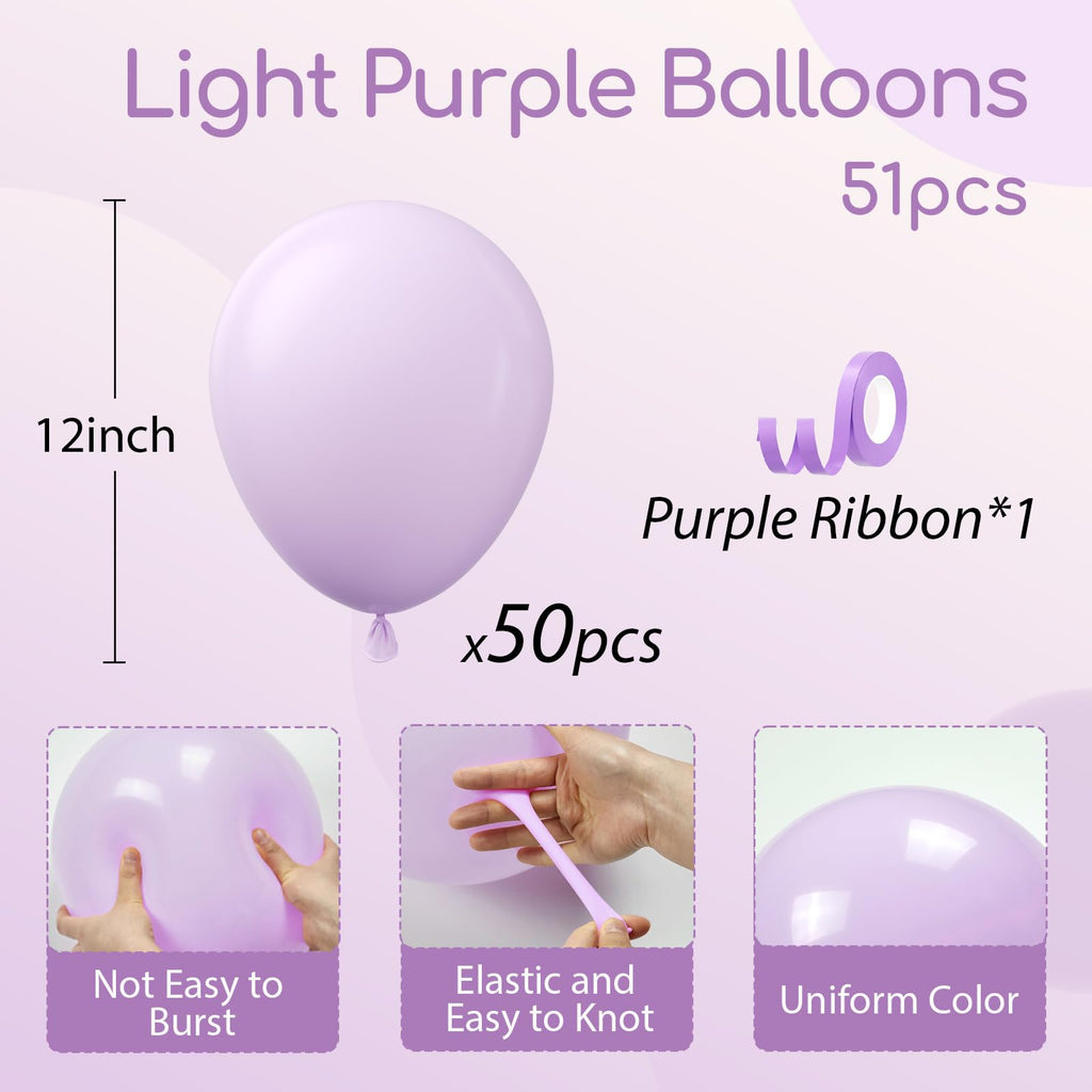 Awenztech Light Purple Balloons 12 inch – 50ct Pastel Latex Balloons for Weddings, Baby Showers, Gender Reveal & Birthdays