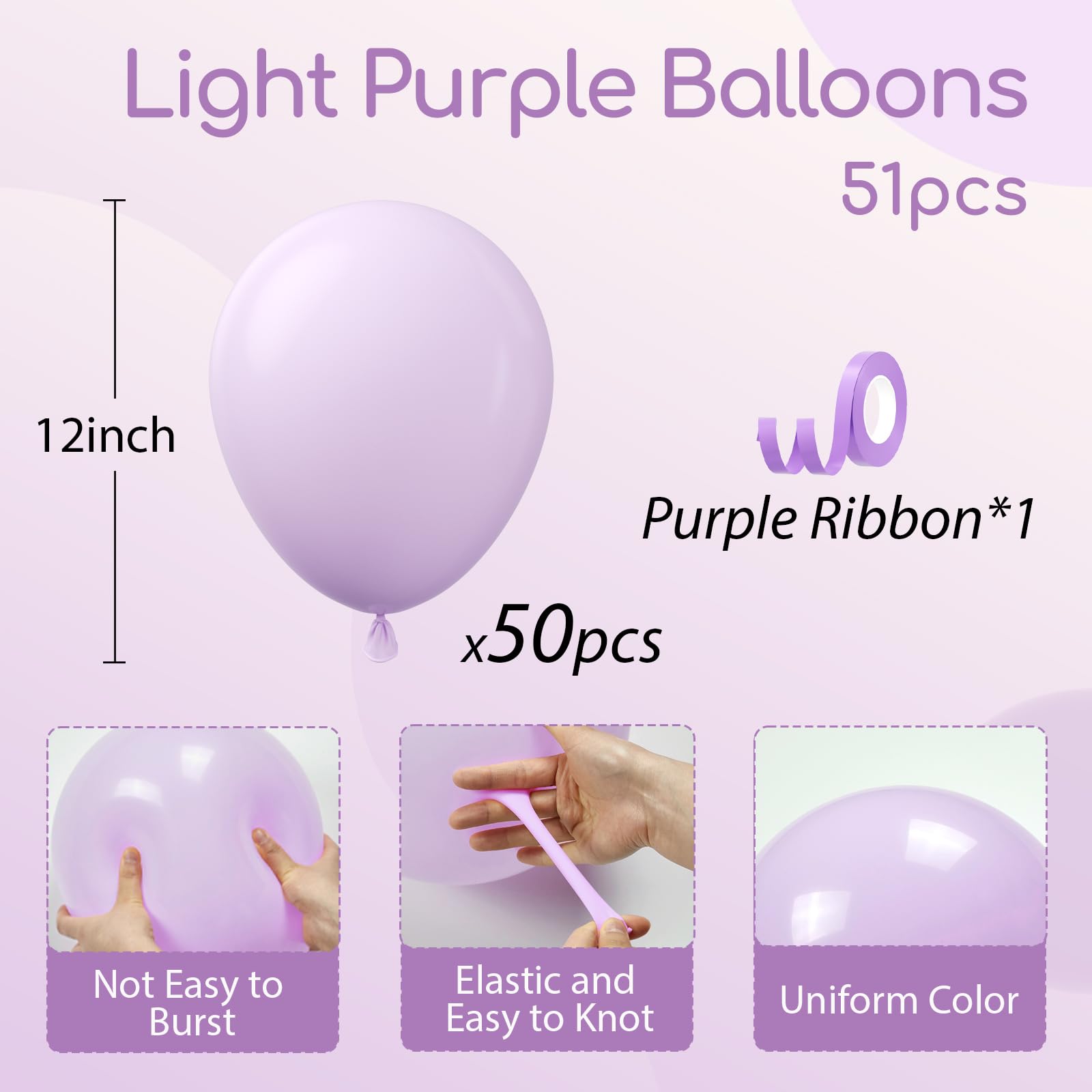 Awenztech Light Purple Balloons 12 inch – 50ct Pastel Latex Balloons for Weddings, Baby Showers, Gender Reveal & Birthdays