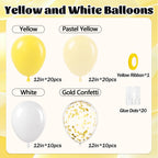 awenztech 60pcs Yellow & White Balloons with Pastel Gold Confetti – 12in Bee Lemon Wedding & Party Decorations