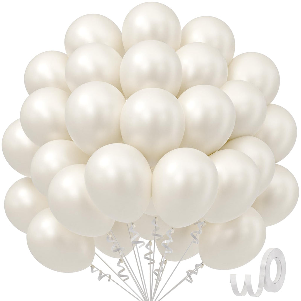 Awenztech Pearl White Balloons 12in – 50-Pack for Weddings, Baby Showers & Parties