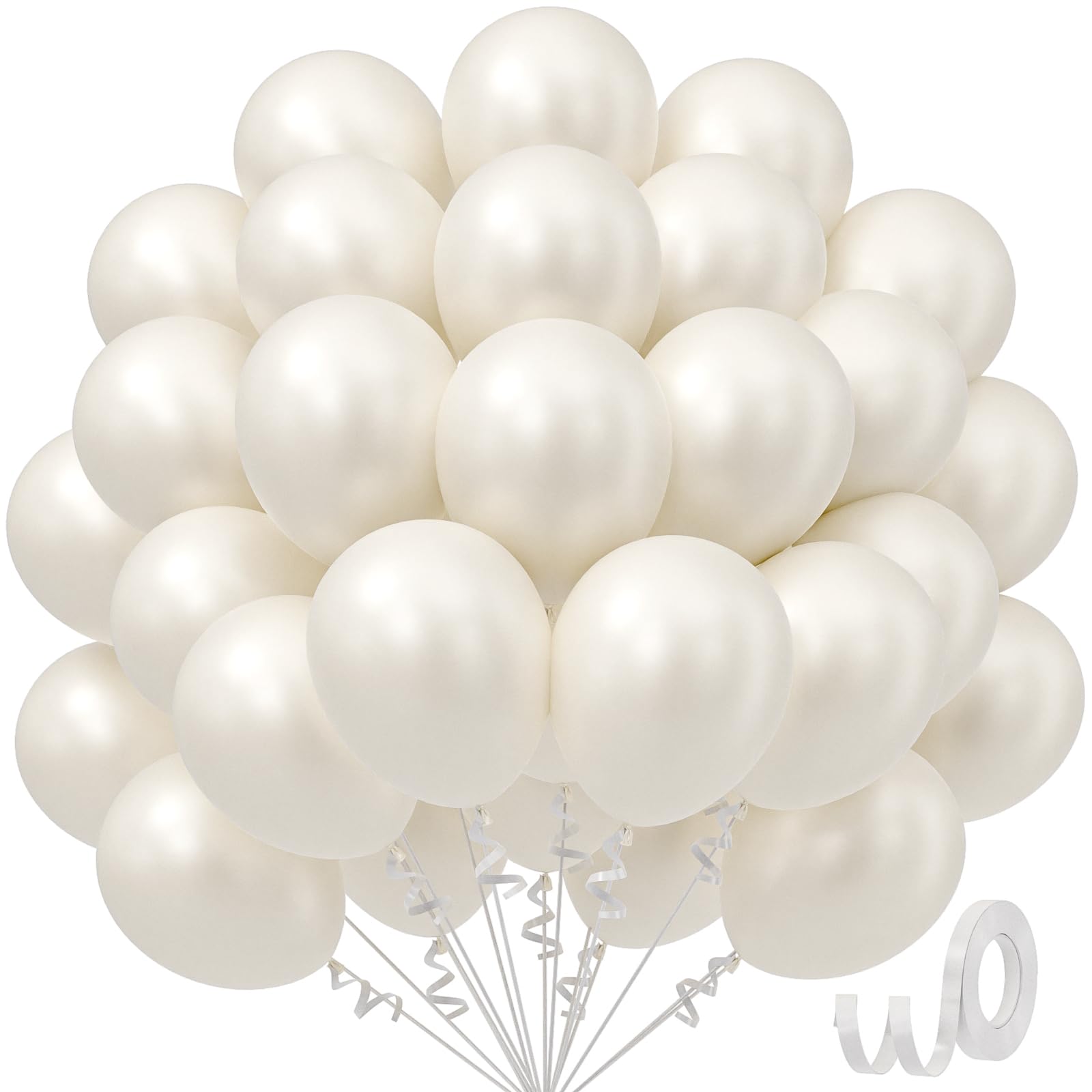 Awenztech Pearl White Balloons 12in – 50-Pack for Weddings, Baby Showers & Parties