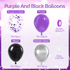 awenztech 60pcs Purple & Black Balloons Set | 12in Confetti & Metallic Silver for Bridal Showers, Graduation, Birthday Parties