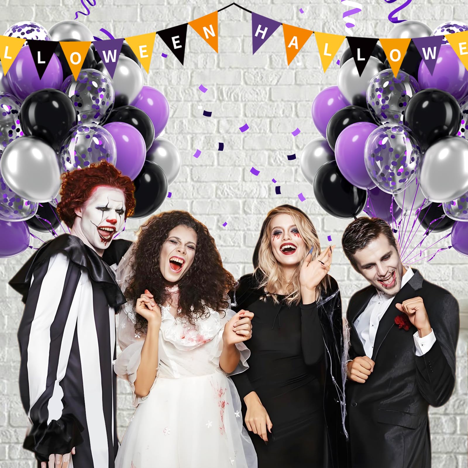 awenztech 60pcs Purple & Black Balloons Set | 12in Confetti & Metallic Silver for Bridal Showers, Graduation, Birthday Parties