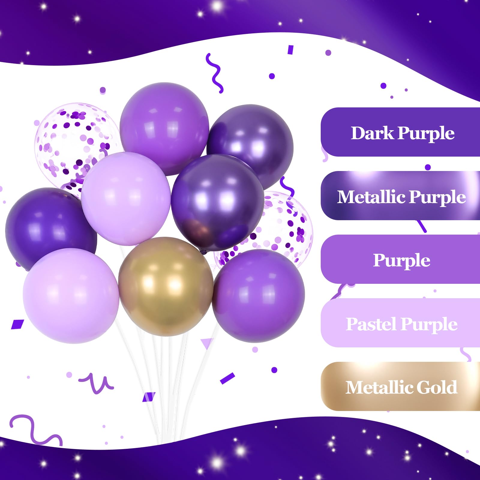 awenztech 60pcs Purple & Gold Balloons – 12in Latex Confetti & Metallic Decor Set