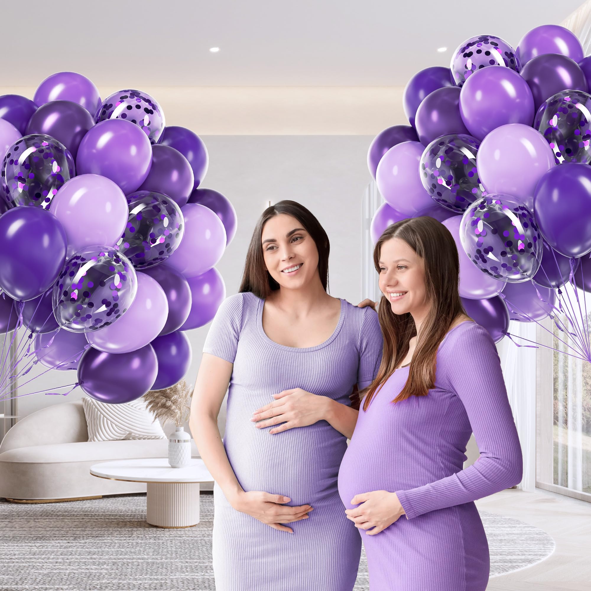 awenztech 60pcs Purple Balloons Kit – 12in Confetti, Metallic Purple, Lavender & Dark Purple for Parties