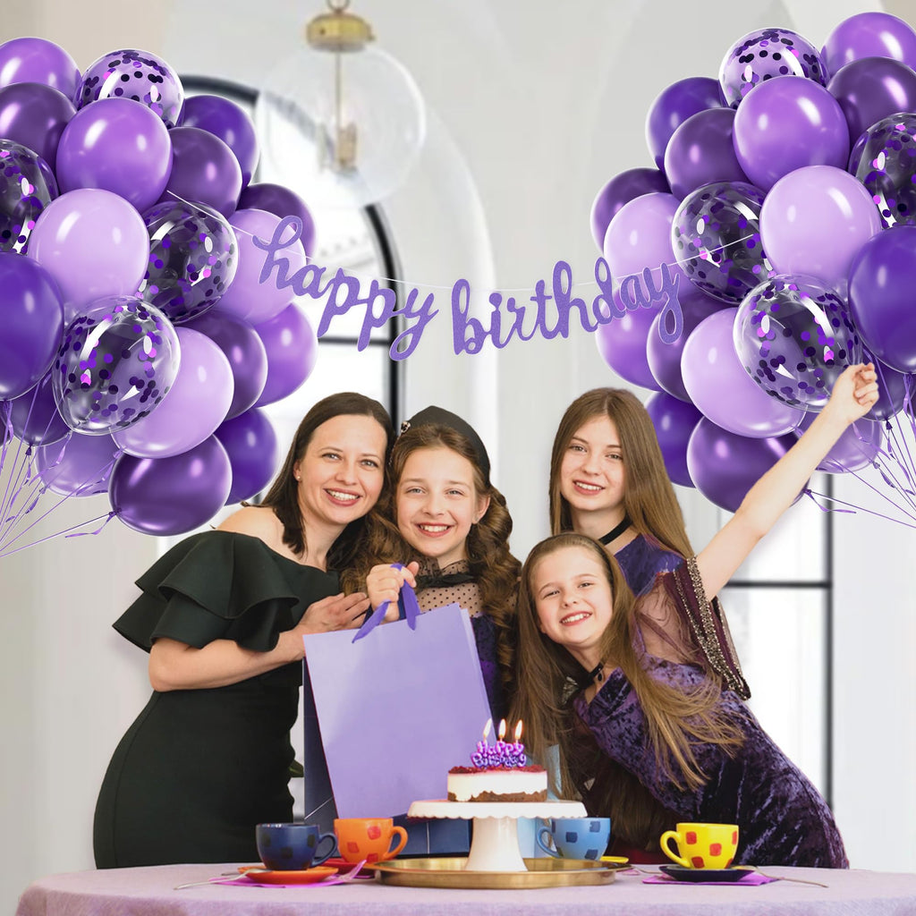 awenztech 60pcs Purple Balloons Kit – 12in Confetti, Metallic Purple, Lavender & Dark Purple for Parties
