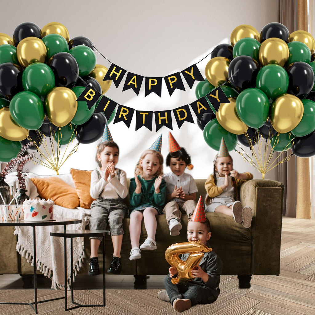 Awenztech 60pcs Green and Black 12inch Balloons with Dark Green Metallic Gold – Jungle Safari Party Decor