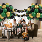 Awenztech 60pcs Green and Black 12inch Balloons with Dark Green Metallic Gold – Jungle Safari Party Decor