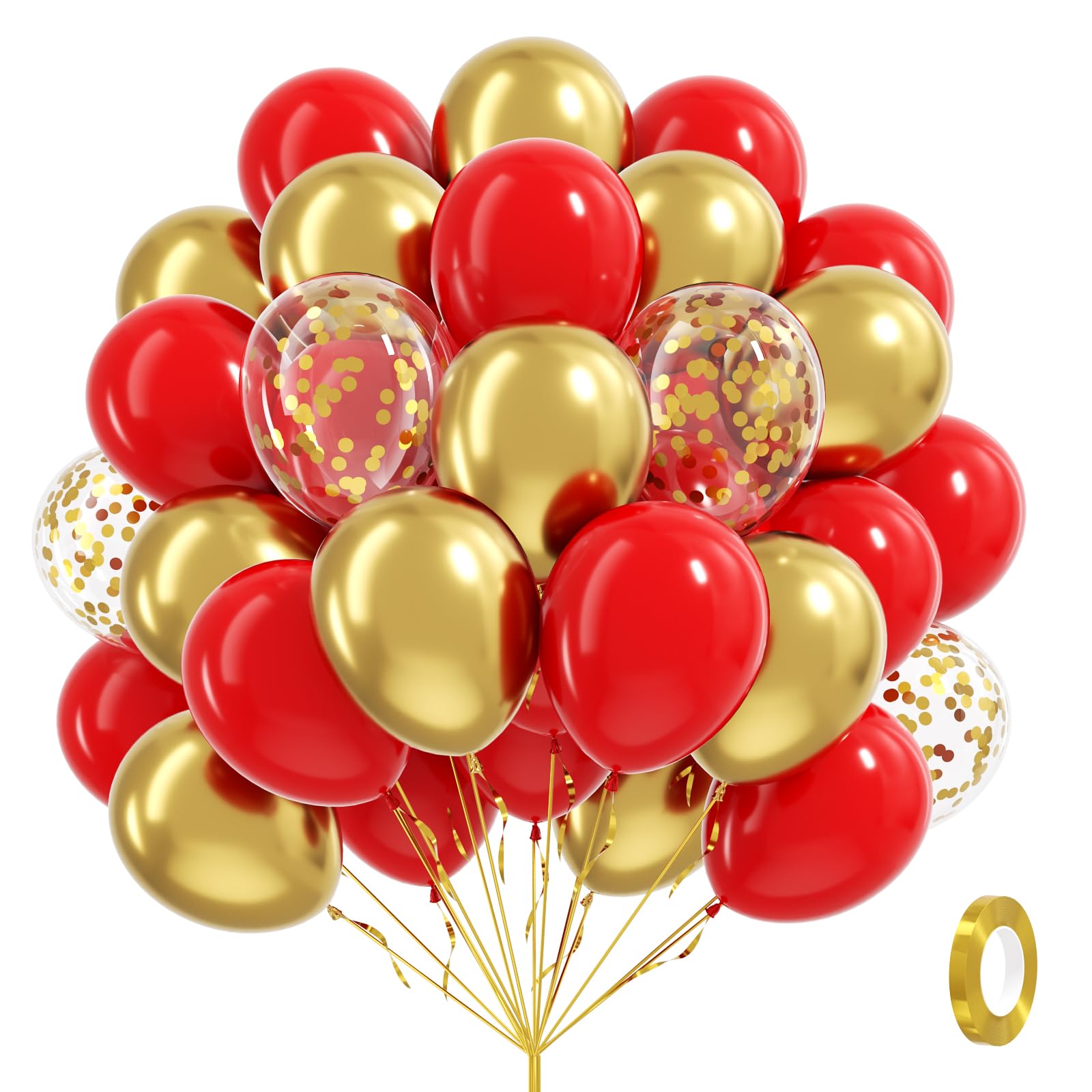 awenztech 60pcs Red and Gold Balloons – Confetti, 12in Party Decorations for Valentine’s Day, Weddings, and Birthdays