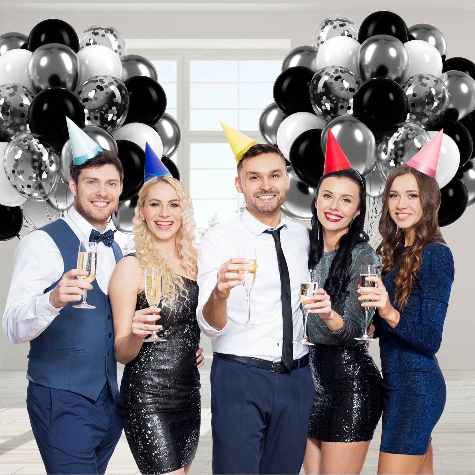 Awenztech 60pcs Black & Silver Balloons 12in — White, Black & Metallic Confetti for Baby Shower & Party Decor