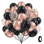Awenztech 60pcs Rose Gold & Black Balloons Set with Confetti – 12in Party Decor for Weddings, Graduations & More