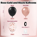 Awenztech 60pcs Rose Gold & Black Balloons Set with Confetti – 12in Party Decor for Weddings, Graduations & More