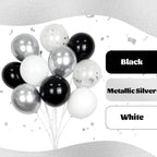Awenztech 60pcs Black & Silver Balloons 12in — White, Black & Metallic Confetti for Baby Shower & Party Decor