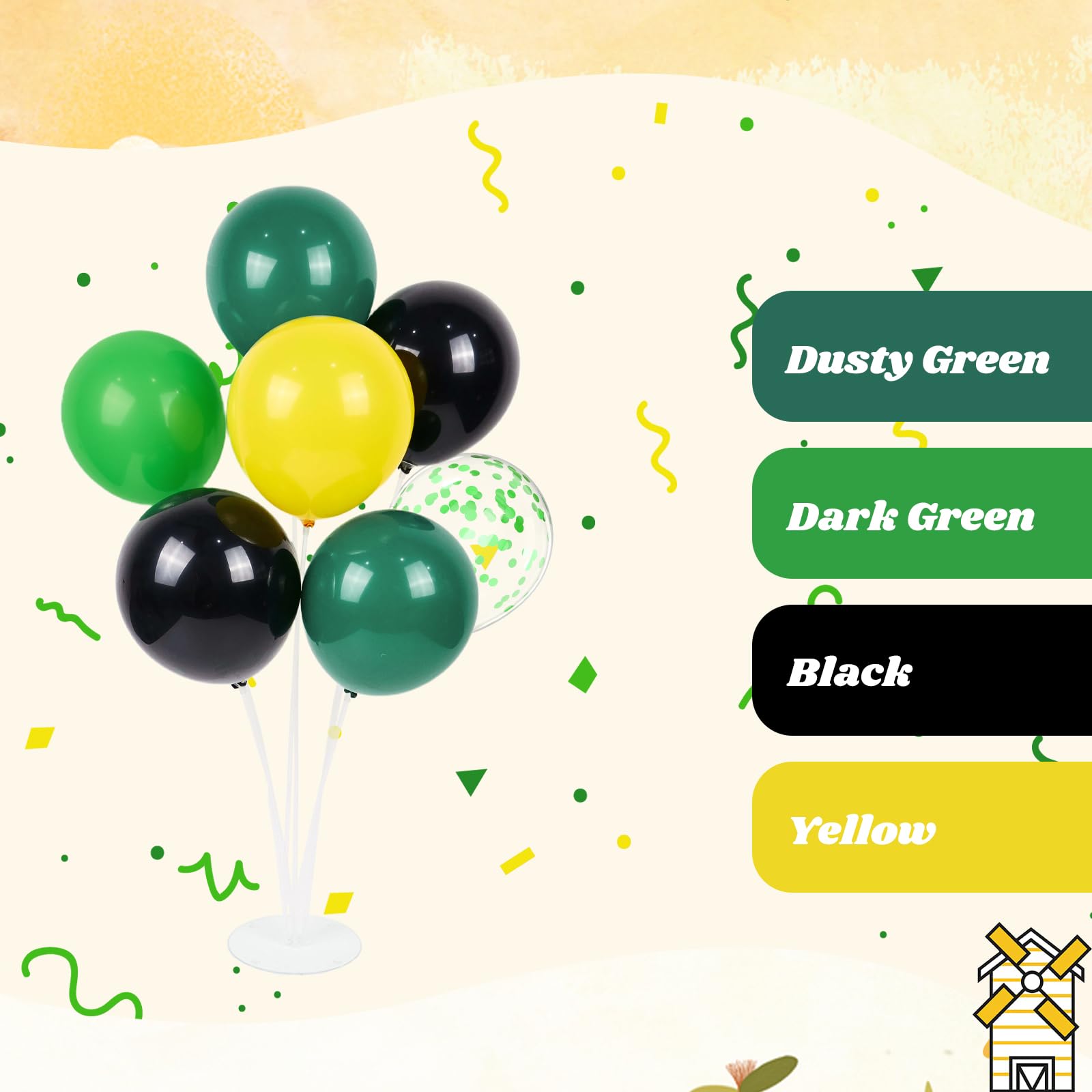 Awenztech 60pc Tractor Balloons Kit 12in Green Black Yellow for Baby Showers & Farm Parties