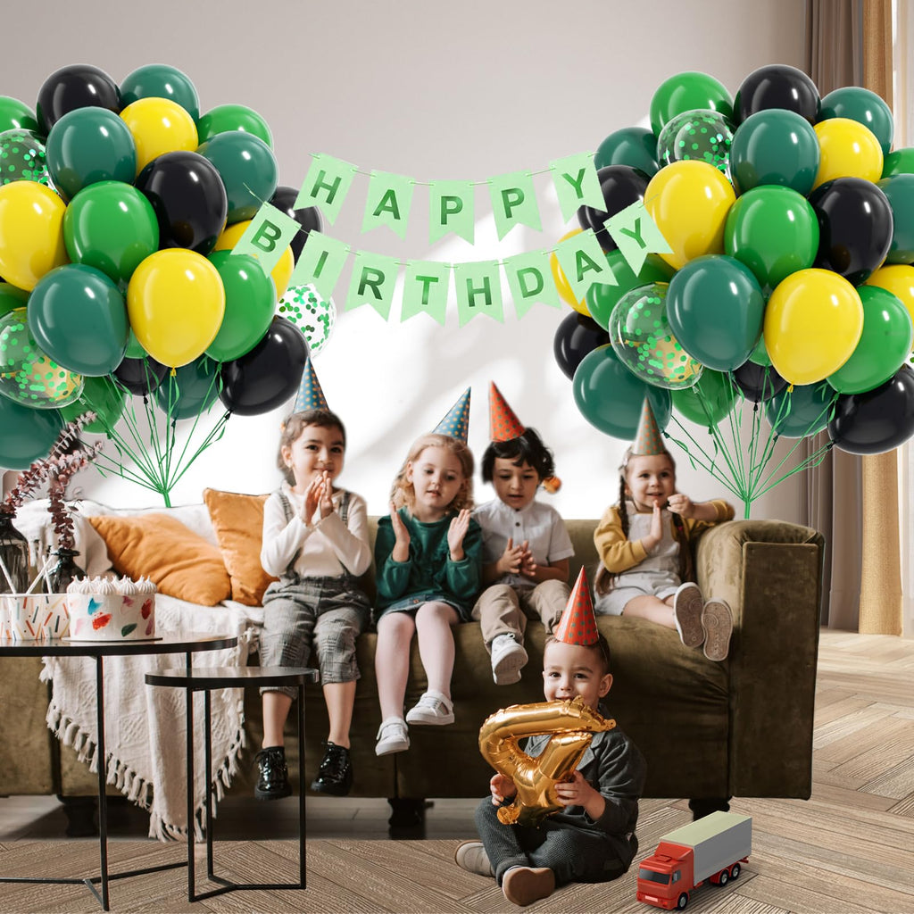 Awenztech 60pc Tractor Balloons Kit 12in Green Black Yellow for Baby Showers & Farm Parties