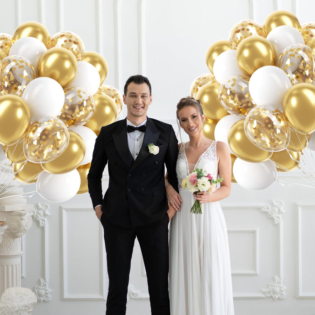 awenztech 60pcs Gold & White Balloons Set – 12in Confetti & Metallic Balloons for Weddings, Graduation, Birthdays