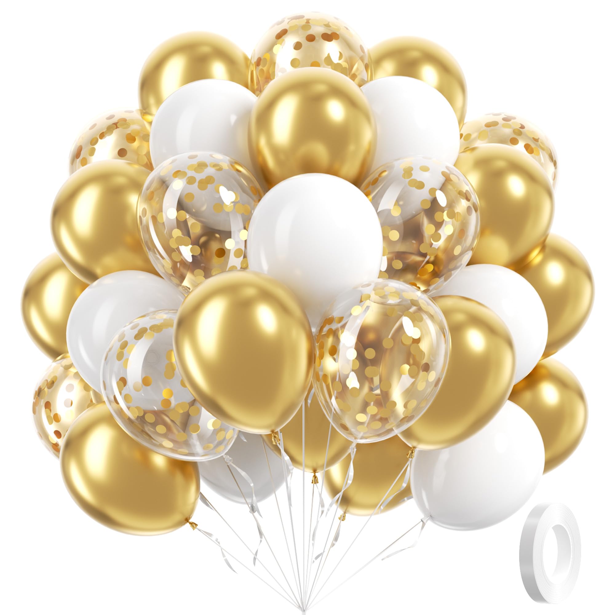 awenztech 60pcs Gold & White Balloons Set – 12in Confetti & Metallic Balloons for Weddings, Graduation, Birthdays