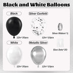 Awenztech 60pcs Black & Silver Balloons 12in — White, Black & Metallic Confetti for Baby Shower & Party Decor