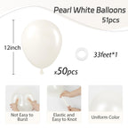 Awenztech Pearl White Balloons 12in – 50-Pack for Weddings, Baby Showers & Parties